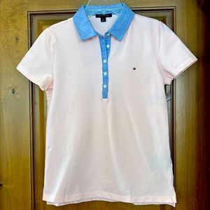 Tommy Hilfiger polar shirt with chambray collar/trim. NWOT. Size S